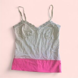 Urban Outfitters Cream and Pink Lace Trim Tank Top